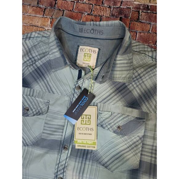 NWT Ecoths Blue Plaid Stirling Short Sleeve Shirt Size XL - Picture 10 of 10